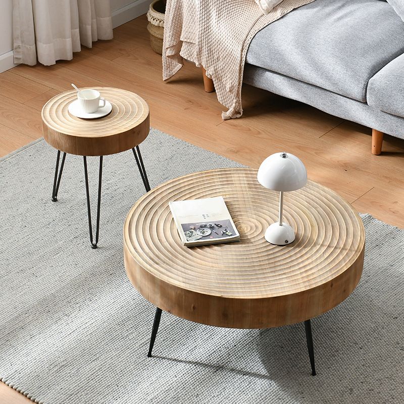 Iron 4 Legs Cocktail Table Scandinavian Round Wooden Coffee Table for Home Clearhalo 'Coffee & Accent Tables' 'Coffee Tables' 'coffee_tables' 'furn' 'furn_coffee_tables' 'Furniture' 'Living Room Furniture' 1200x1200_d7b2b627-6be0-4d4c-adde-852c0cd8b234