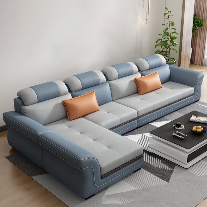 Flared Arms 4-Seater Sectional with Pillow Back Cushions for Apartment Clearhalo 'furn' 'furn_sectionals' 'Furniture' 'furniture_sectionals' 'Living Room Furniture' 'Sectionals' 1200x1200_d7b8f217-6608-49ea-af1c-8e05a3b87562