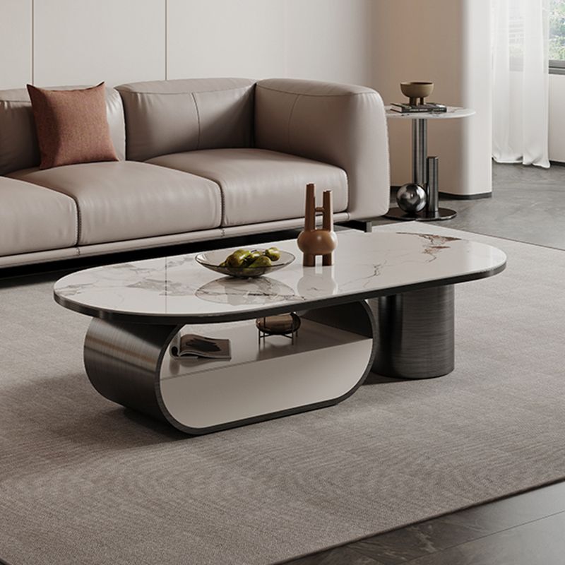 Elliptical Slate Top Coffee Table 1 -shelf Glam Cocktail Table with 1 - Drawer