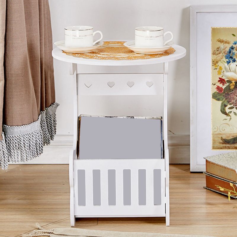 Contemporary Round & Rectangular End Table in White with Storage