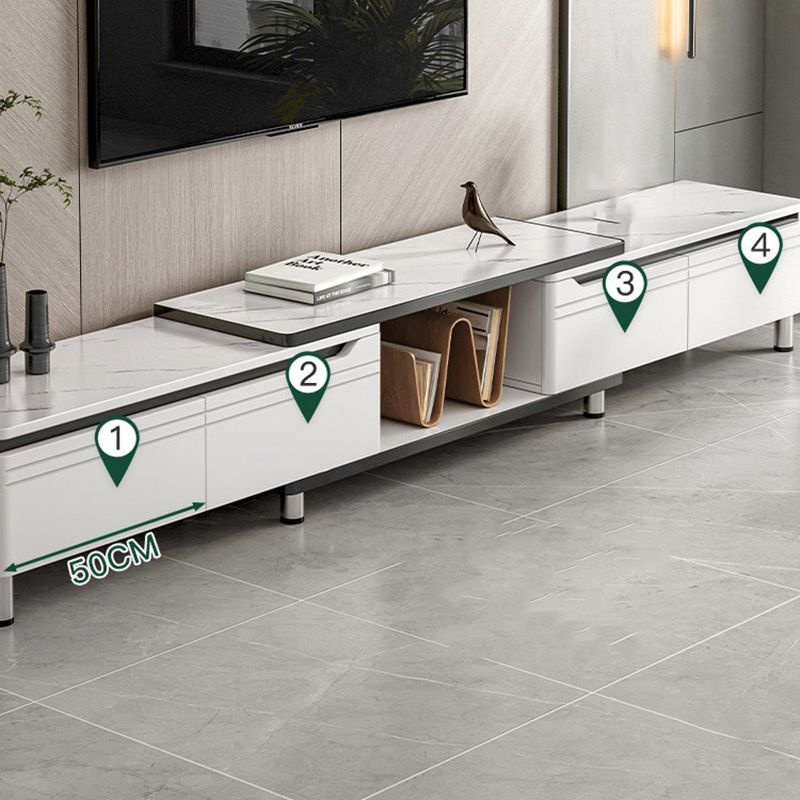 モダンなテレビコンソールストーンメディアコンソール部屋用の引き出し付きオープンストレージコンソール