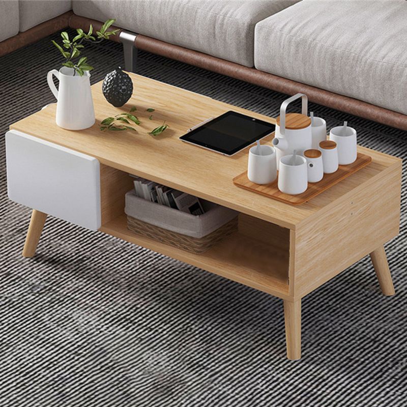 Modern Rectangle Wooden Coffee Table 4 Legs Cocktail Table with Storage Clearhalo 'Coffee & Accent Tables' 'Coffee Tables' 'coffee_tables' 'furn' 'furn_coffee_tables' 'Furniture' 'Living Room Furniture' 1200x1200_d7bdadc9-d04c-47c6-be79-413e2ff0b06f