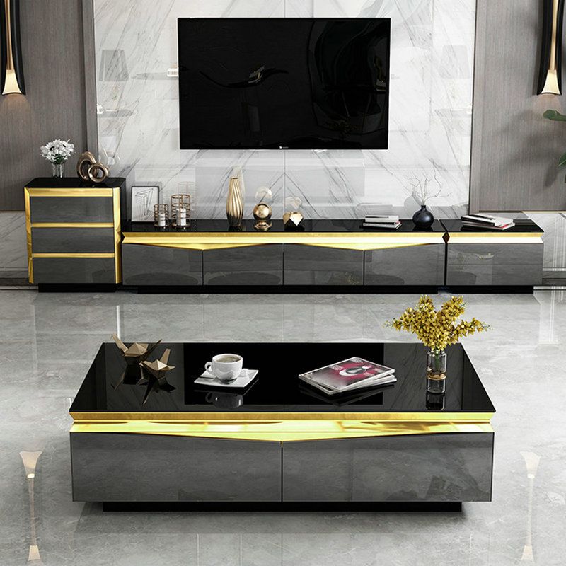 15.75 "H TV Style Glam Style Console TV de stockage fermé avec 4 tiroirs