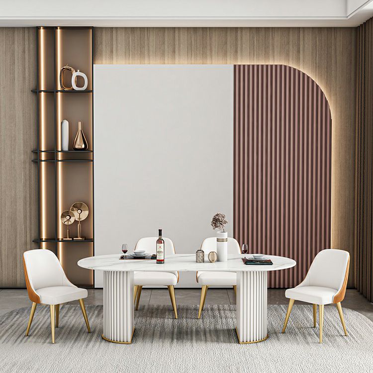 Oval Sintered Stone White Tone Dining Table Modern Double Pedestal Table for Dining Room Clearhalo ' dining_table' 'Dining Tables & Seating' 'Dining Tables' 'furn' 'furn_dining_table' 'Furniture' 'furniture_dining_table' 'Kitchen & Dining Furniture' 'kitchen&dining_furn' 'kitchen' 'kitchen_dining_table' 1200x1200_d7c06001-355a-4807-8b30-622730347f36