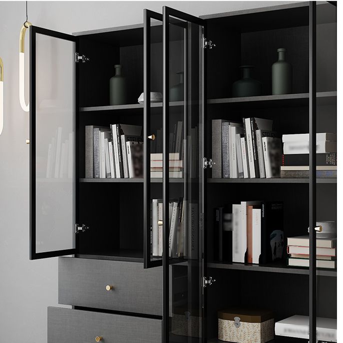 Manufactured Wood Glam Standard Bookcase Closed Back Bookcase with Glass Door Clearhalo 'Bookcases' 'furn' 'furn_bookcases' 'Furniture' 'furniture_bookcases' 'kitchen' 'kitchen_bookcases' 'Living Room Furniture' 'Office Furniture' 1200x1200_d7cb62ec-48f3-4bfc-855c-588308cf428a