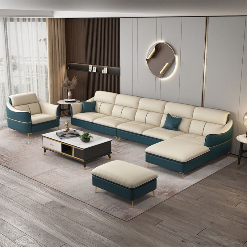 Glam Style Sofa Bed with Padded Leather and White Upholstery Sofa Clearhalo 'furn' 'furn_sectionals' 'Furniture' 'Living Room Furniture' 'Sectionals' 1200x1200_d7cc9cdc-bb46-4fa7-9706-e9046b1f368b