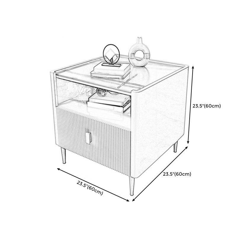 Modern Stone Top End Table 4 Legs Side Table with Drawer and Shelf