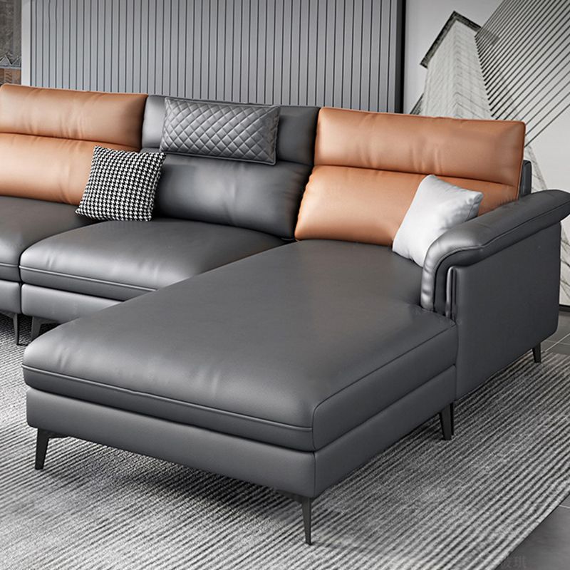 Contemporary Sofa Faux Leather Pillow Top Arm Sectional with Removable Cushions Clearhalo 'furn' 'furn_sectionals' 'Furniture' 'furniture_sectionals' 'kitchen' 'kitchen_sectionals' 'Living Room Furniture' 'Sectionals' 1200x1200_d7ce064b-41be-4823-8365-fd8069d28642