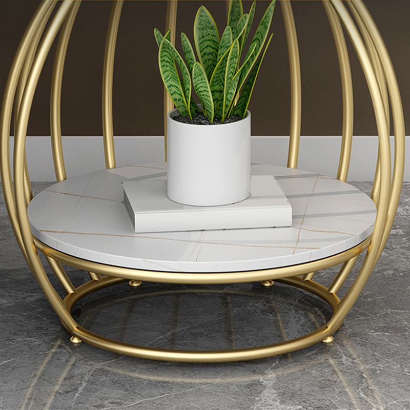 Modern Round Slate Top Side Table Steel Frame End Table with Shelf