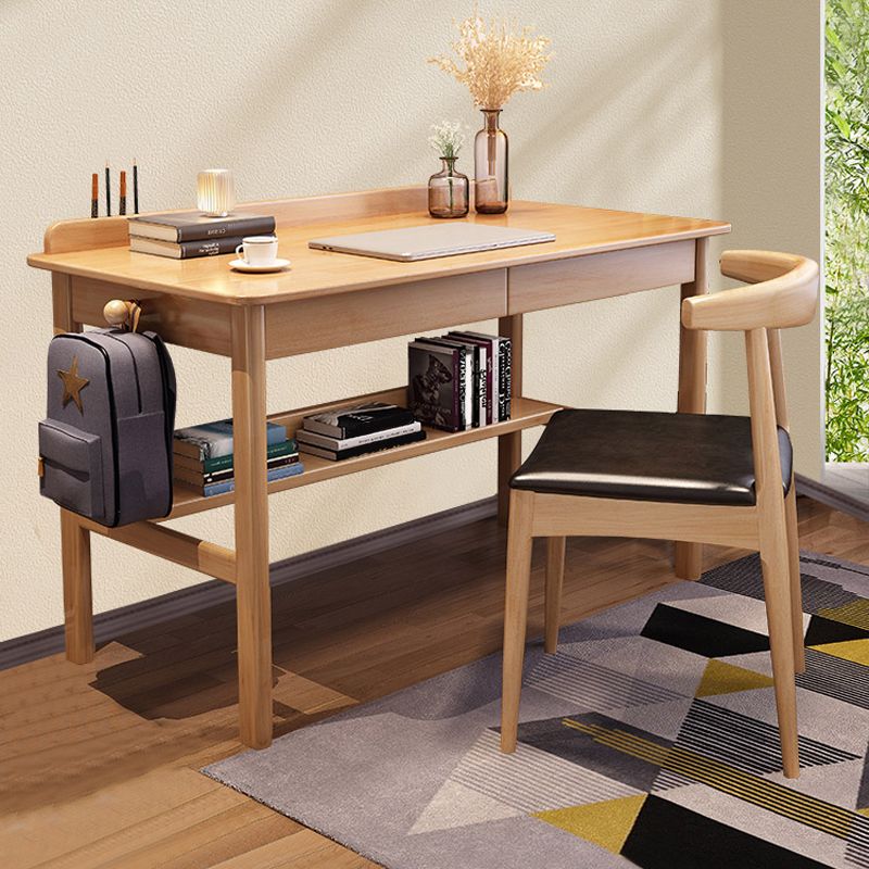 Bureau d'écriture de forme rectangulaire marron / blanc / bureau naturel avec 1/2 tiroirs