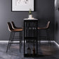 Mesa de bar de piedra sinterizada industrial, mesa de bar con base metálica rectangular, con almacenamiento