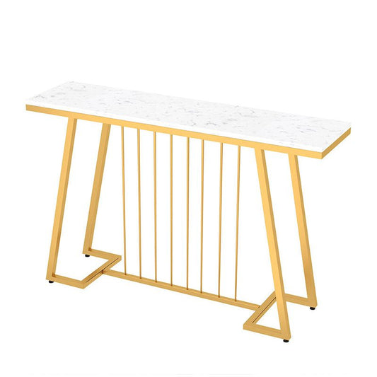 31.5" Tall Hall Console Table Marble Glam Accent Table with Abstract Base