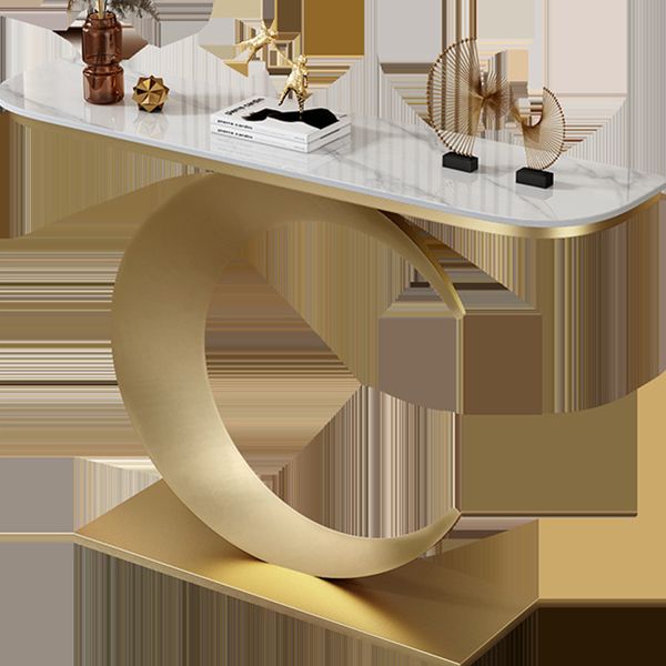 Stain Resistant 11.81" W x 31.49" H Stone Half Moon Table for Hall Clearhalo 'Console Tables' 'console_tables' 'Entry & Mudroom Furniture' 'furn' 'furn_console_tables' 'Furniture' 1200x1200_d7d84553-e768-4682-a388-d820423be9f5