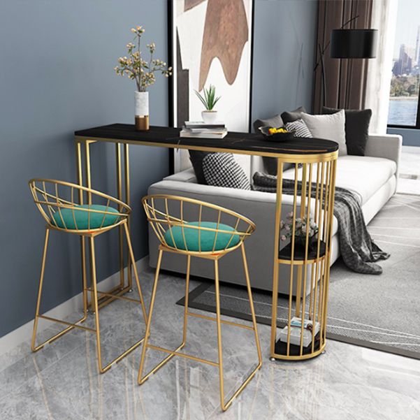 Glam Iron Bistro Table Stone Top Indoor Bar Dining Table with Shelf Clearhalo 'Bar Furniture' 'Bar Tables' 'bar_tables' 'furn' 'furn_bar_tables' 'Furniture' 'furniture_bar_tables' 'Kitchen & Dining Furniture' 1200x1200_d7dd486b-a5c2-44db-a3ed-68c71ba9fd84