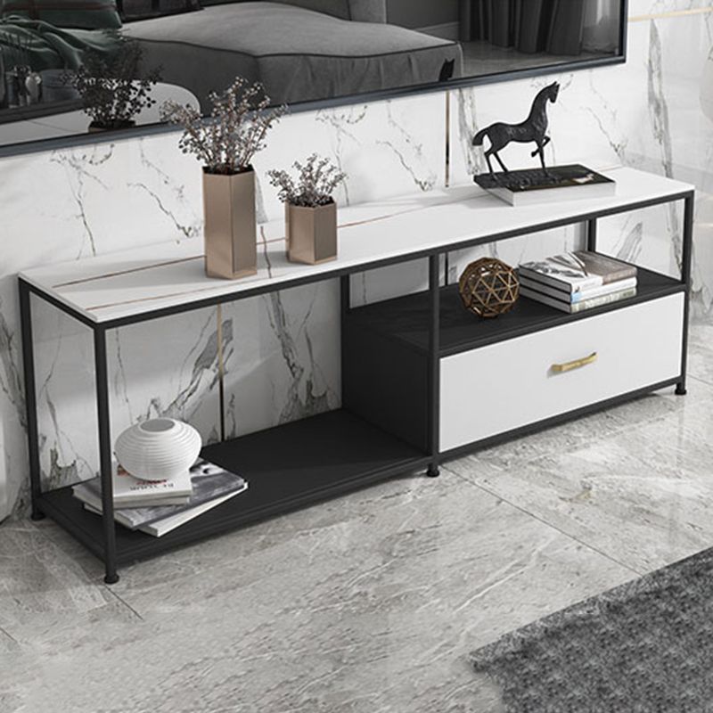 Consola de TV de piedra y metal consola contemporánea de medios de televisión