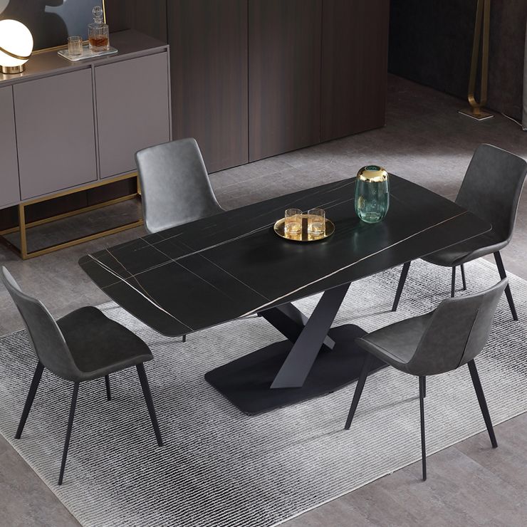 Industrial Black Table for Restaurant Rectangle Dining Table with Pedestal Base Clearhalo 'Dining Tables & Seating' 'Dining Tables' 'dining_table' 'furn' 'furn_dining_table' 'Furniture' 'furniture_dining_table' 'Kitchen & Dining Furniture' 'kitchen' 'kitchen_dining_table' 1200x1200_d7e2fcf7-94ec-4cac-b671-b3e7e5bb5e6e