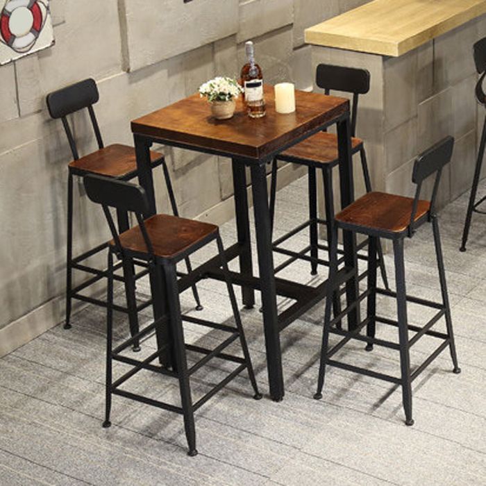Industrial Bar Set 1/2/3/5 Pcs Metal Bar Stools and Solid Wood Top Bar Table Clearhalo 'Bar Furniture' 'furn' 'furn_home_bar_bar_sets' 'Furniture' 'Home Bars & Bar Sets' 'home_bar_bar_sets' 'Kitchen & Dining Furniture' 1200x1200_d7e6e9f9-6fa4-4f11-866c-00ab2ec097fc