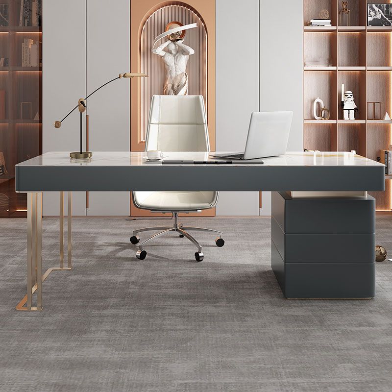 Office Or Home Mirrored Office Desk H-Shape Gold Metal Legs Desk