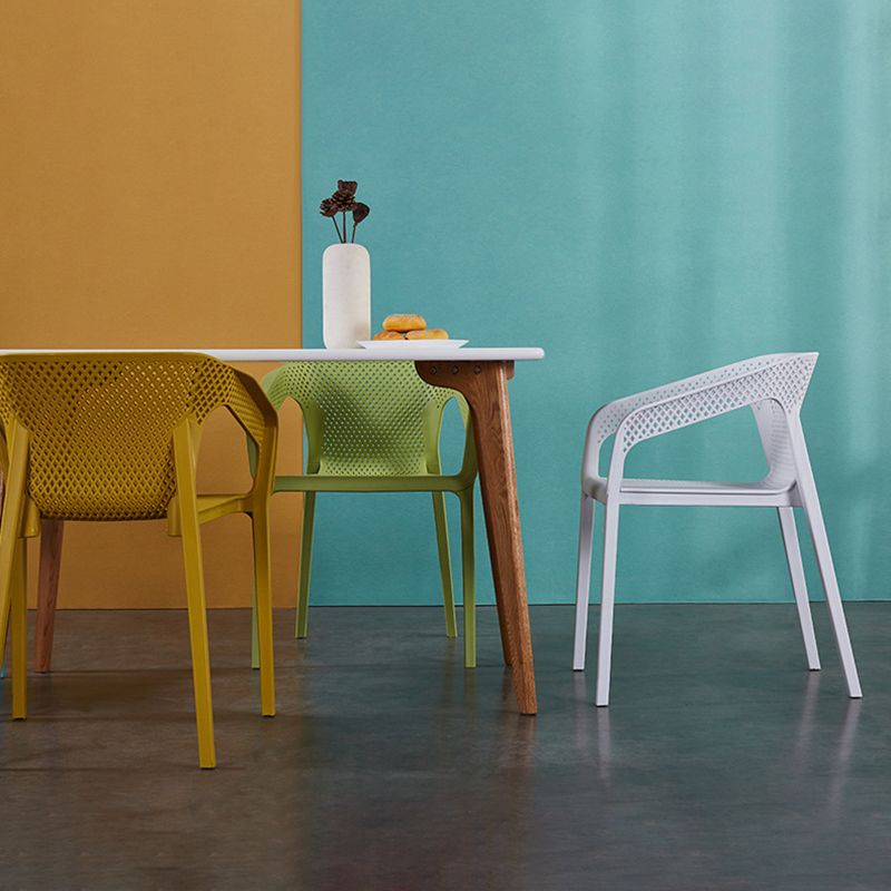 Plastic Slat Back Arm Chair Glam Style Stackable Dining Chair for Indoor Clearhalo 'Dining Chairs' 'Dining Tables & Seating' 'dining_chair' 'furn' 'furn_dining_chair' 'Furniture' 'furniture_dining_chair' 'Kitchen & Dining Furniture' 1200x1200_d7ec7a01-9c78-46d4-bb02-d6befcb982b3