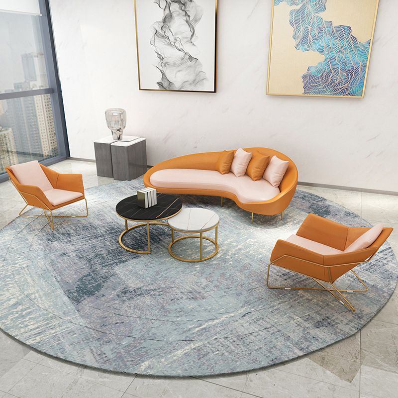 Faux Leather Curved Sofa with Slopped Arm for Living Room in Orange Clearhalo 'furn' 'furn_sofas' 'Furniture' 'Living Room Furniture' 'Sofa' 'sofas' 1200x1200_d7eca4f9-0bdb-413e-9434-eb80627826b2