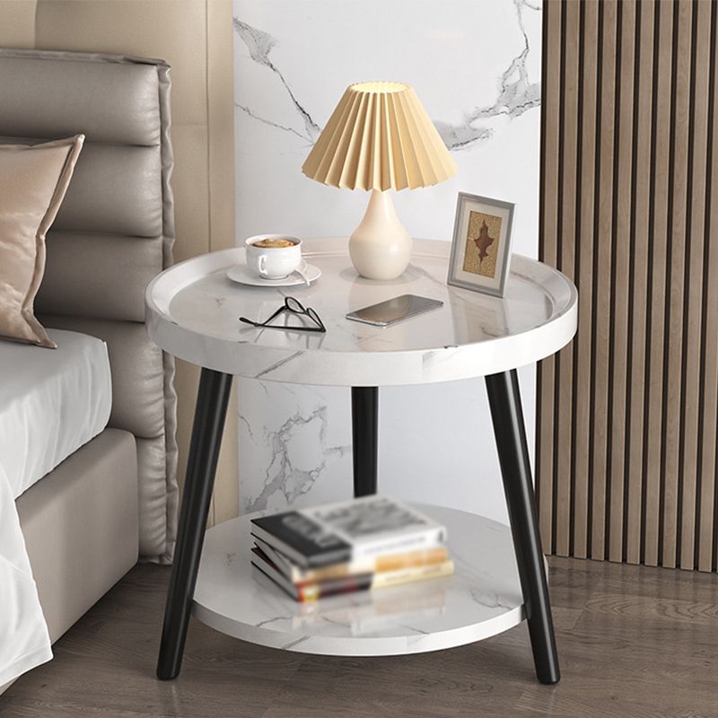 3脚カクテルテーブル人工材のクルミ/黒/白い丸いコーヒーテーブル