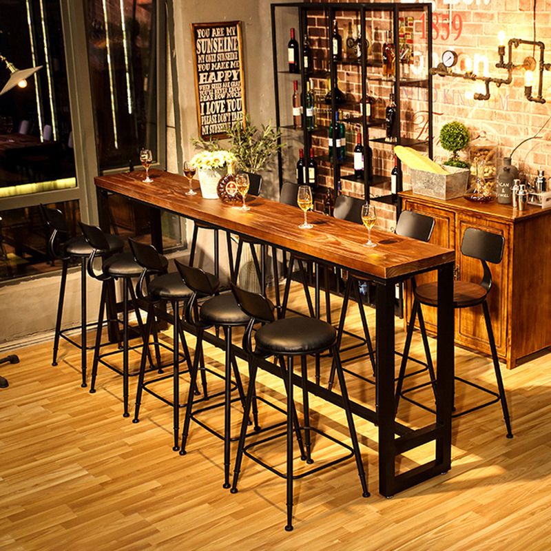 Wood Bar Dining Table Industrial Bar Dining Table with Black Trestle Base Clearhalo 'Bar Furniture' 'Bar Tables' 'bar_tables' 'furn' 'furn_bar_tables' 'Furniture' 'furniture_bar_tables' 'Kitchen & Dining Furniture' 1200x1200_d7ef66a9-b829-4106-8fc1-167b4f366f45