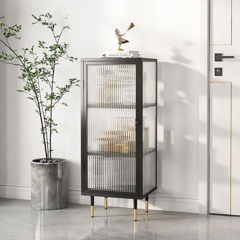 Contemporary Curio Cabinet Glass Doors Metal Storage Cabinet for Living Room