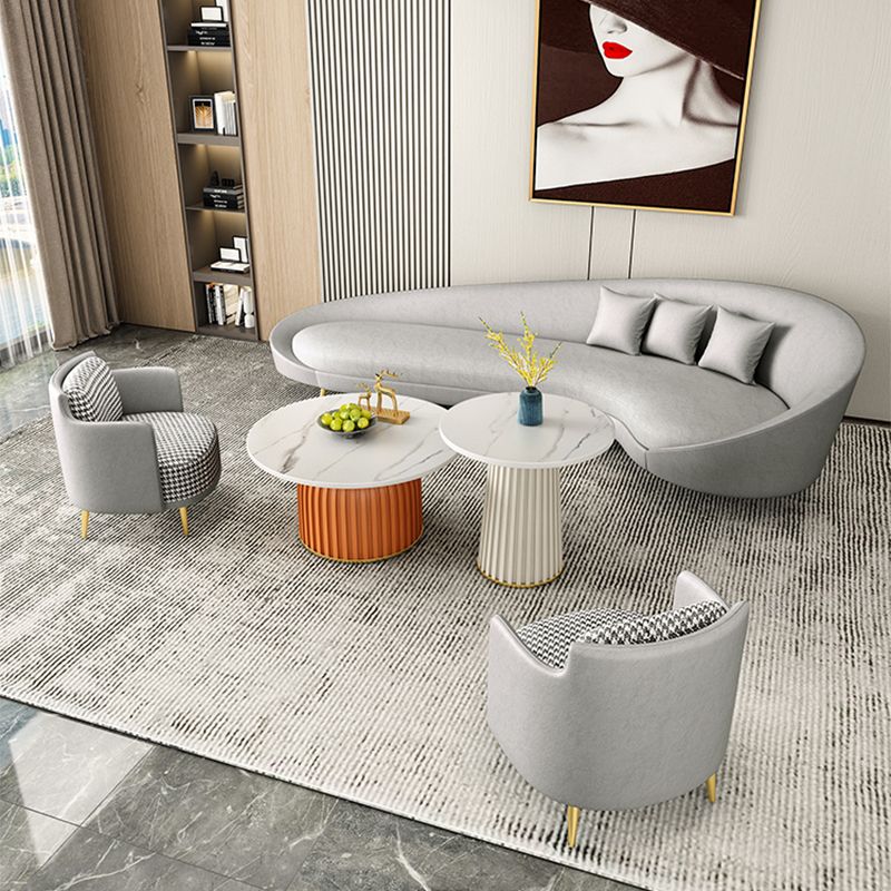 Faux Leather Sloped Arm Curved Sofa Contemporary Moon Shape Sofa