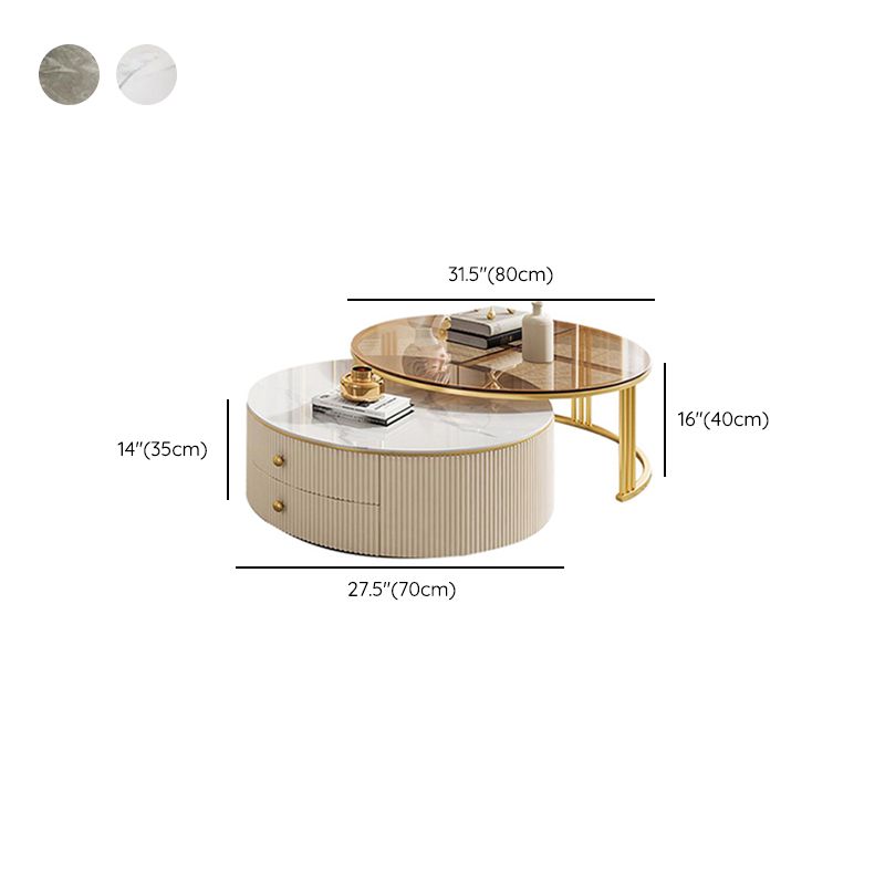 Glam Coffee Table Set Round 2-Piece Coffee Cocktail Table with Drawers Clearhalo 'Coffee & Accent Tables' 'Coffee Tables' 'coffee_tables' 'furn' 'furn_coffee_tables' 'Furniture' 'Living Room Furniture' 1200x1200_d7f432d8-ad8d-43d1-a370-9a0c52c5da84