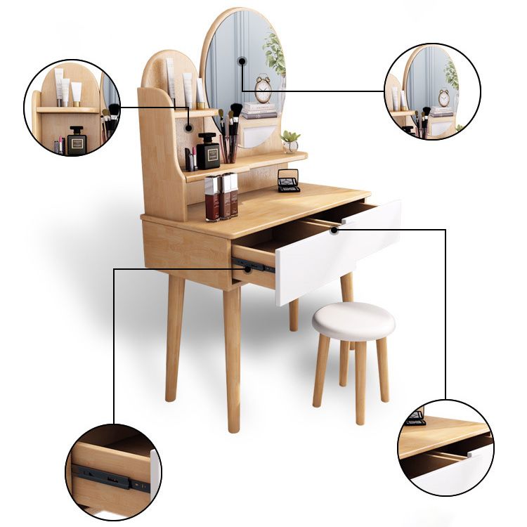 Comò in legno massiccio scandinavo vanità set con sgabelli e 2 cassetti