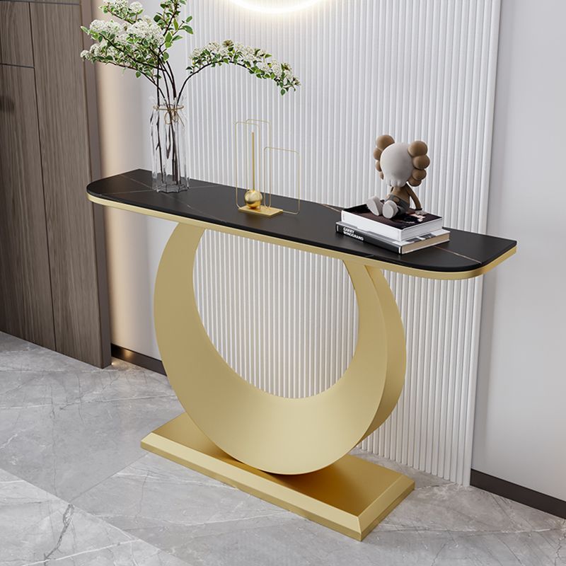 Stone Half Moon Console Table 31.5-inch Tall Accent Table with 1 Shelf Clearhalo 'Console Tables' 'console_tables' 'Entry & Mudroom Furniture' 'furn' 'furn_console_tables' 'Furniture' 1200x1200_d7fc8dfa-e722-40d0-863e-824e9447564d