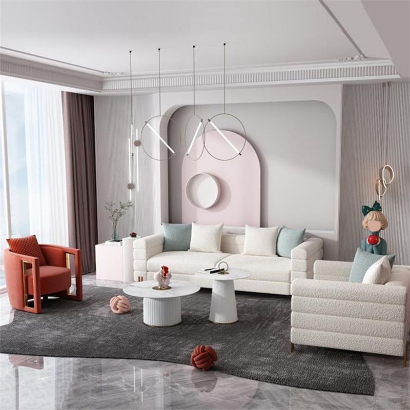 Sofá de lana blanca moderna con brazo de esmoquin y espalda apretada para apartamento