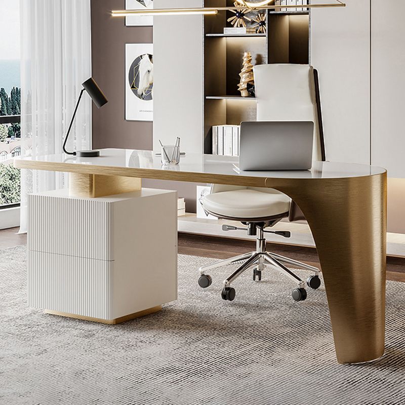 Modern Stone Top Office Desk Free Form Task Desk with 2 Drawers for Home Clearhalo 'furn' 'furn_office_desk' 'Furniture' 'Office Desks' 'Office Furniture' 'office_desk' 1200x1200_d803615d-624e-4182-a06c-ffa8413f7bd7