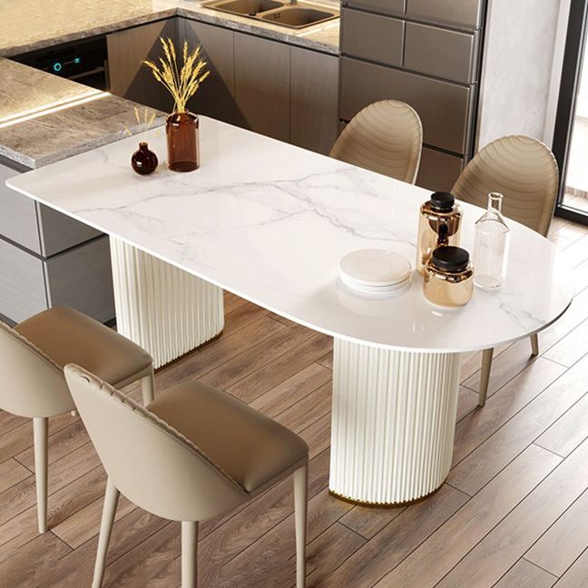 Simple Style Home Sintered Stone Dining Table Freeform Shape Table with Double Pedestal Base Clearhalo ' dining_table' 'Dining Tables & Seating' 'Dining Tables' 'furn' 'furn_dining_table' 'Furniture' 'furniture_dining_table' 'Kitchen & Dining Furniture' 'kitchen&dining_furn' 'kitchen' 'kitchen_dining_table' 1200x1200_d8079b38-4900-4fab-afd8-8fba7cab790d