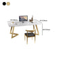 Glam Marble Rectangular Office Desk with Metal Legs White Writing Desk