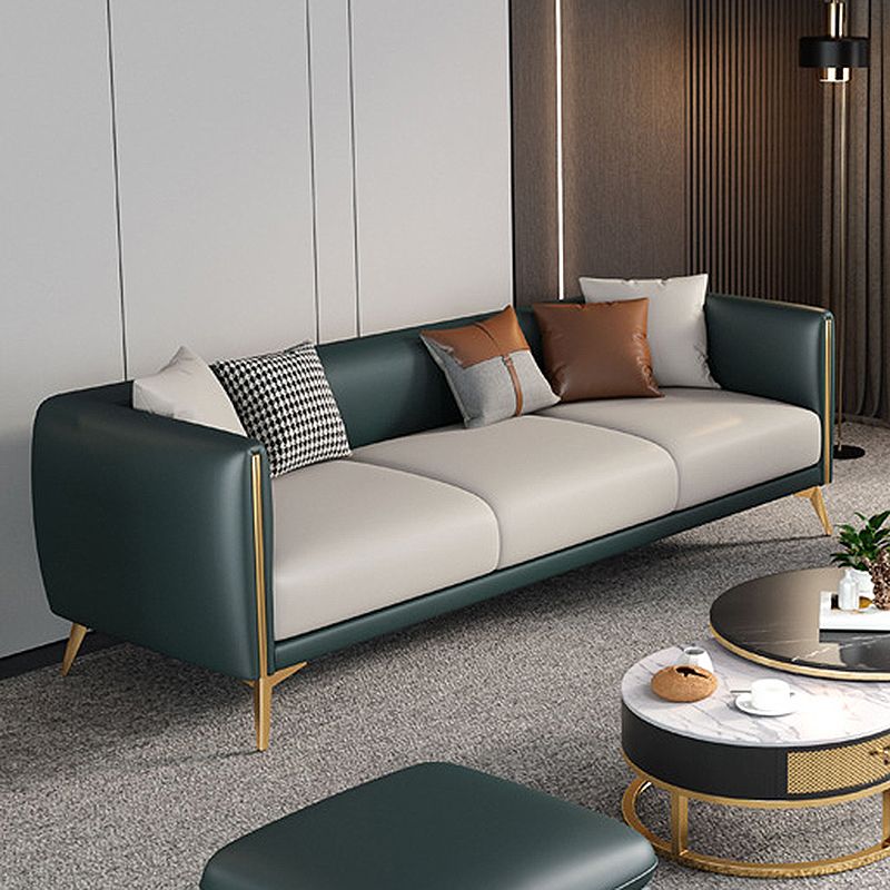 Contemporary Faux Leather Settee 25.98"H Tuxedo Arm Sofa for Four People Clearhalo 'furn' 'furn_sofas' 'Furniture' 'furniture_sofas' 'Living Room Furniture' 'Sofa' 'sofas' 1200x1200_d80f5789-fb4f-4051-b49a-b9ad460ba7f1