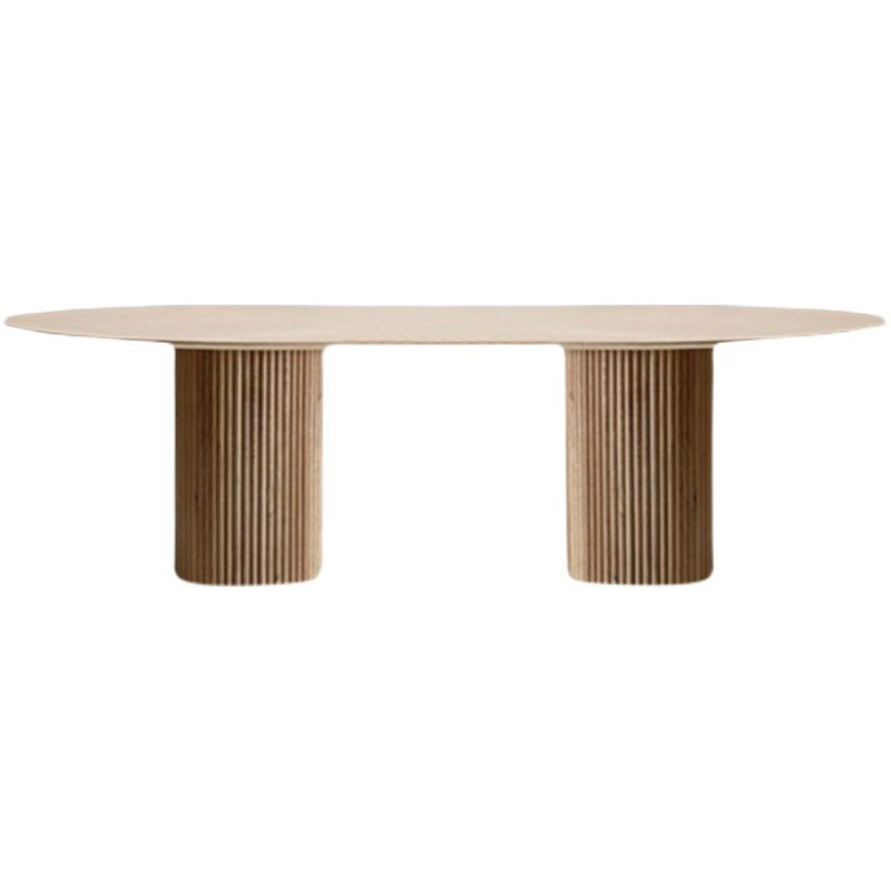 Oval Double Pedestal Minimalist Dining Table Wood Color Fixed Table of Solid Wood Clearhalo ' dining_table' 'Dining Tables & Seating' 'Dining Tables' 'furn' 'furn_dining_table' 'Furniture' 'furniture_dining_table' 'Kitchen & Dining Furniture' 'kitchen&dining_furn' 'kitchen' 'kitchen_dining_table' 1200x1200_d814e67d-f3ad-4412-88cd-05a899ffc236