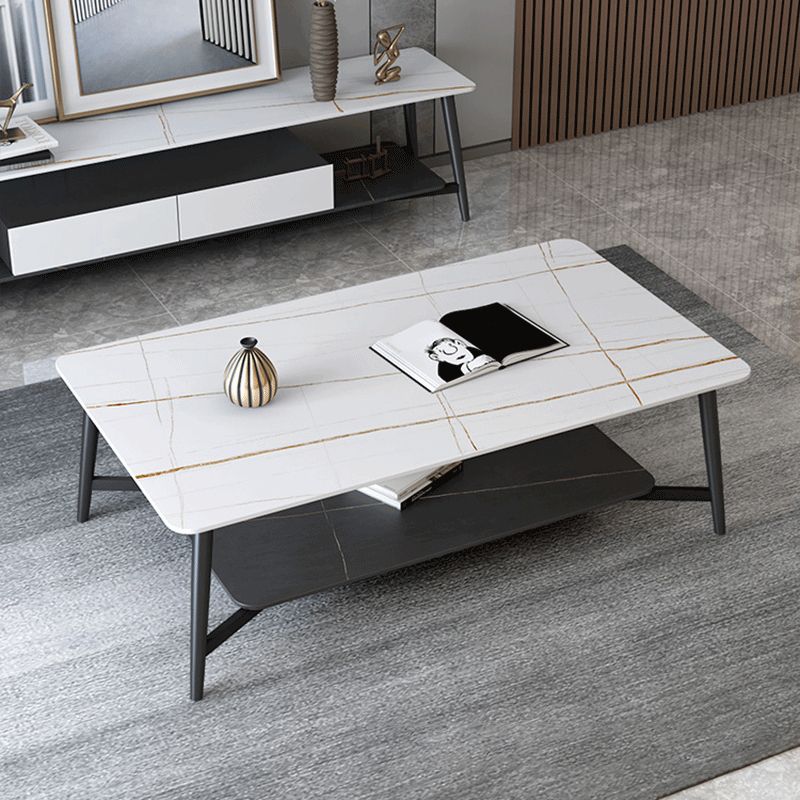 Modern Coffee Table with Storage Shelf and Black Metal Cross Base Clearhalo 'Coffee & Accent Tables' 'Coffee Tables' 'coffee_tables' 'furn' 'furn_coffee_tables' 'Furniture' 'Living Room Furniture' 1200x1200_d8157cbf-2644-406b-b289-cf5ea264307c