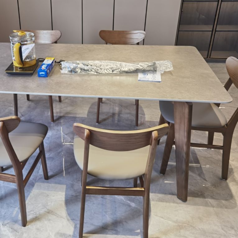 Rectangle Grey Top Dining Table Mid-Century Modern Sintered Stone Table with 4 Legs Clearhalo ' dining_table' 'Dining Tables & Seating' 'Dining Tables' 'furn' 'furn_dining_table' 'Furniture' 'furniture_dining_table' 'Kitchen & Dining Furniture' 'kitchen&dining_furn' 'kitchen' 'kitchen_dining_table' 1200x1200_d81829fb-19e3-40fa-a55a-d64d68399f92
