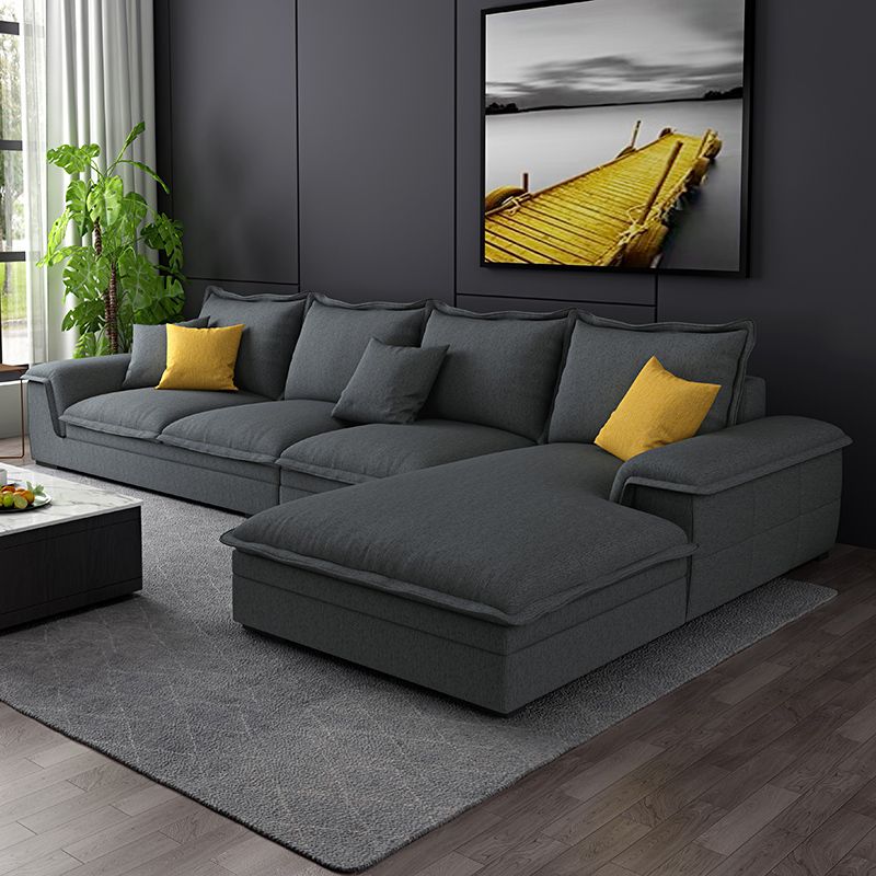 Contemporary 4 Pillows Back Sectional with Pillow Top Arms for 4 People