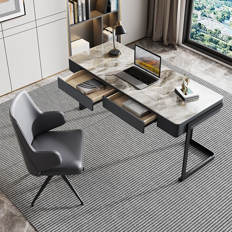Modern Desk Home Study Desk Sintered Stone Writing Desk with 2 Drawers Clearhalo 'furn' 'furn_office_desk' 'Furniture' 'Office Desks' 'Office Furniture' 'office_desk' 1200x1200_d8242df7-ab76-4716-bba2-865ce7193b7c