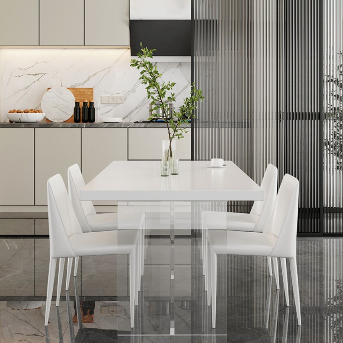 White Dining Table Set 1/3/4/5 Pcs Modern Dining Table with Chairs Clearhalo 'Dining Room Sets' 'Dining Tables & Seating' 'dining_room_set' 'furn' 'furn_dining_room_set' 'Furniture' 'Kitchen & Dining Furniture' 1200x1200_d8246e34-3b75-4f95-bda7-186f433b9758