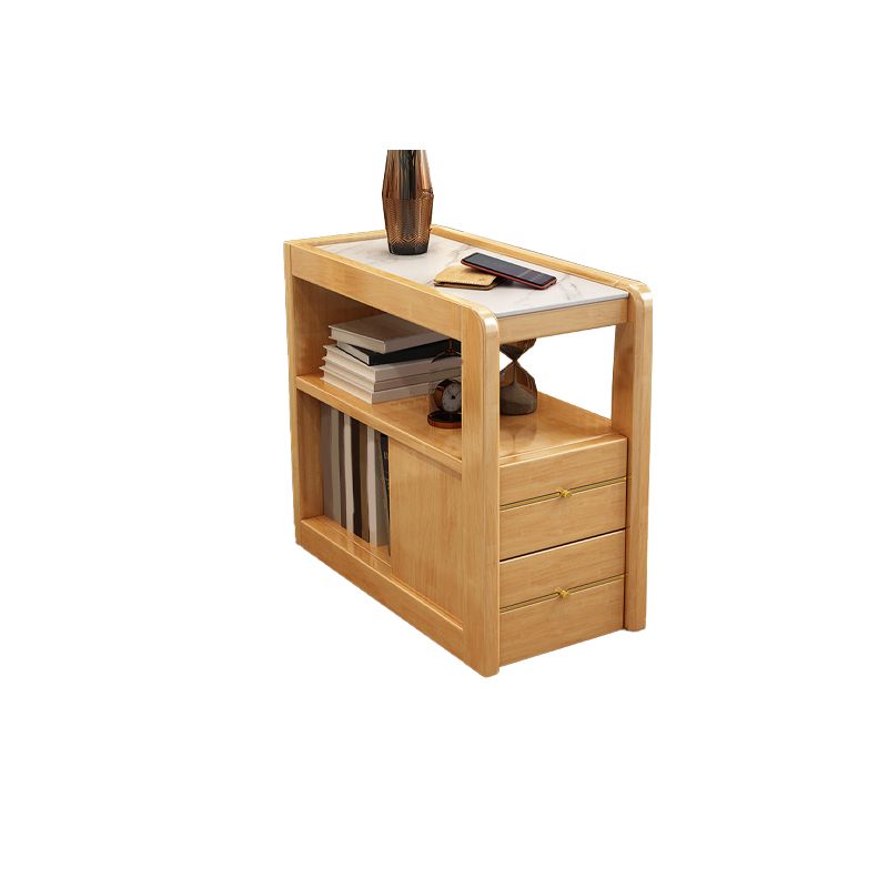 Mesa auxiliar de la sala de estar Madera maciza con mesa de esquina rectangular de almacenamiento