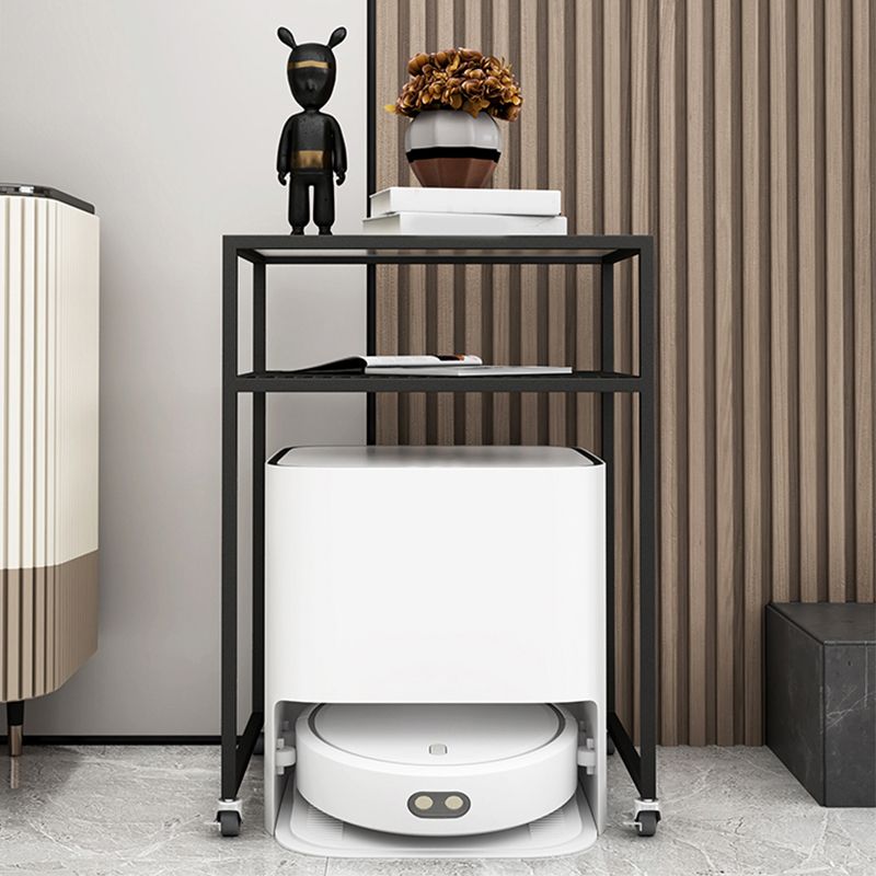 Modern Rectangular Glass Top Side Table Iron Frame End Table with Shelf