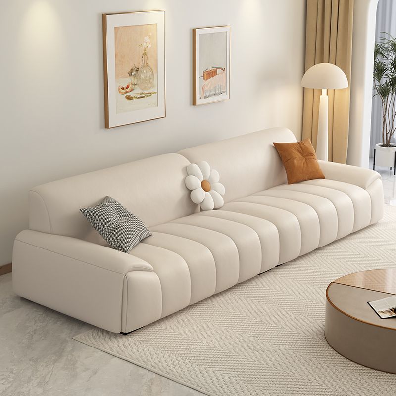 Genuine Leather Cream Sofa Modern 30.7" H Pillow Top Arm Sofa Clearhalo 'furn' 'furn_sofas' 'Furniture' 'Living Room Furniture' 'Sofa' 'sofas' 1200x1200_d82a1176-1e13-4995-a45c-29f2f404b078