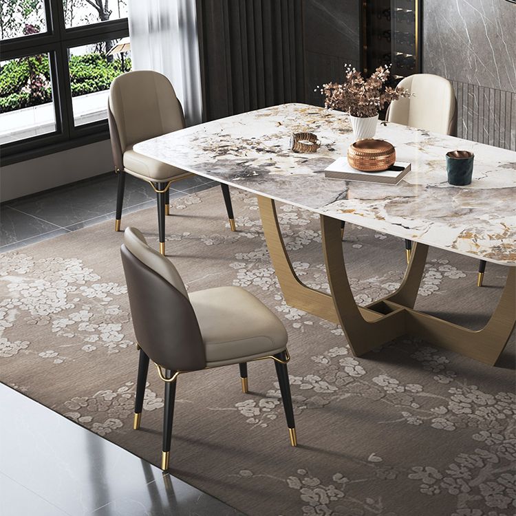 Minimalist Style Sintered Stone Dining Table with Rectangle Shape Fixed Table and Trestle Base Clearhalo 'Dining Room Sets' 'Dining Tables & Seating' 'dining_room_set' 'furn' 'furn_dining_room_set' 'Furniture' 'furniture_dining_room_set' 'Kitchen & Dining Furniture' 'kitchen&dining_furn' 'kitchen' 1200x1200_d82abb97-5973-4b96-8f3e-6c59abd26963