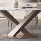 Sintered Stone Dining Table Modern Gold Furniture with Pedestal Steel Base
