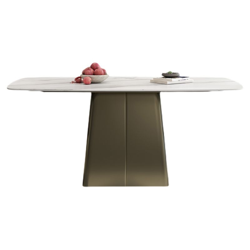 Metal Traditional Luxury Rectangle Table High Gloss White Sintered Stone Table with Pedestal Clearhalo ' dining_table' 'Dining Tables & Seating' 'Dining Tables' 'furn' 'furn_dining_table' 'Furniture' 'furniture_dining_table' 'Kitchen & Dining Furniture' 'kitchen&dining_furn' 'kitchen' 'kitchen_dining_table' 1200x1200_d831cb63-e789-42ef-8236-6654225a5d82