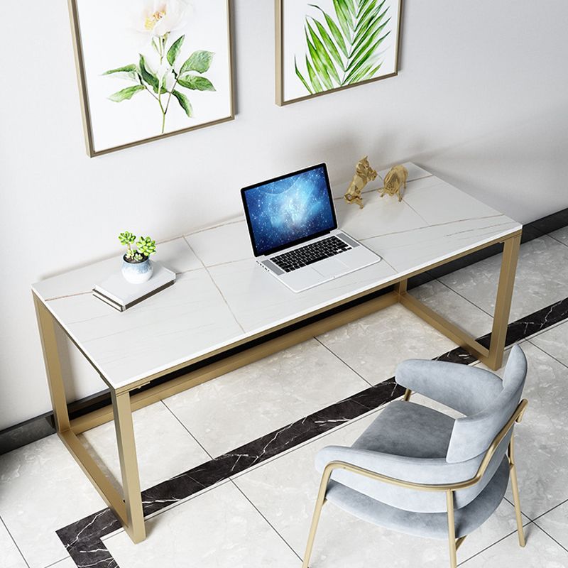 Glam Marble Office Desk 1-plank rechthoekig schrijfbureau met metalen benen