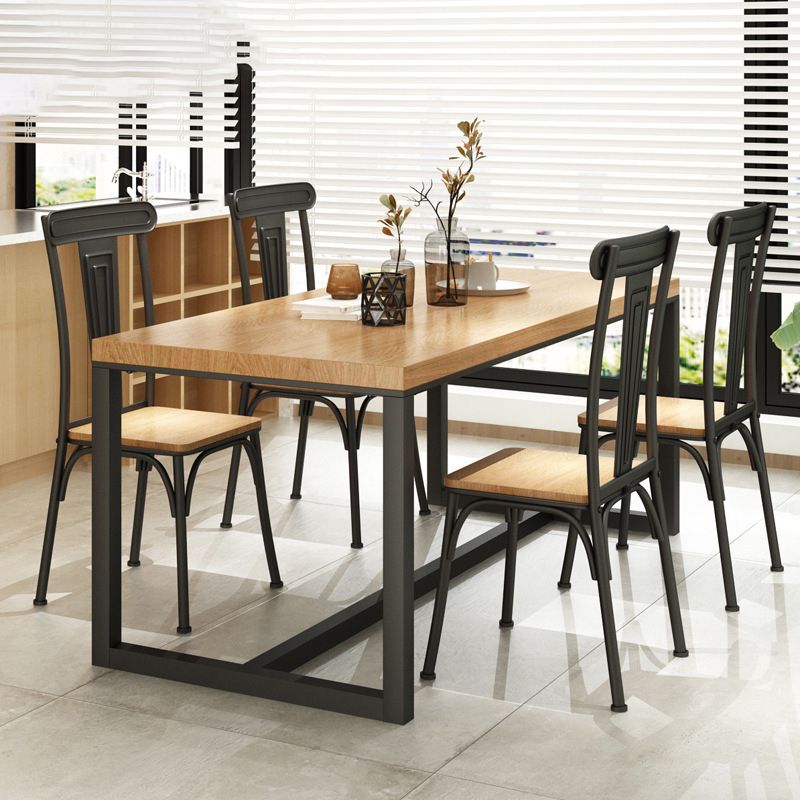 Natural Finish Rectangle Dining Table Industrial Dinette Table with Metal Frame